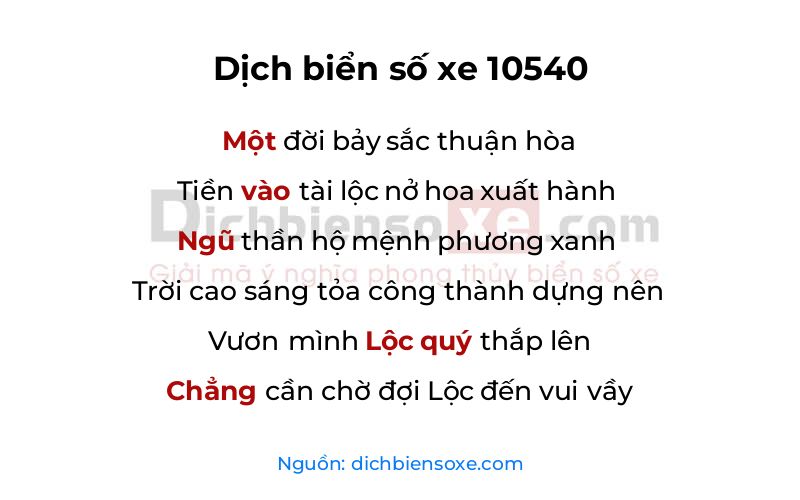 Dịch thơ biển số 10540