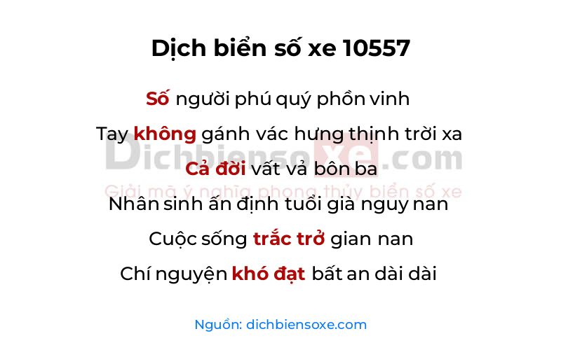 Dịch thơ biển số 10557