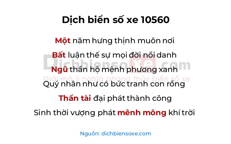 Dịch thơ biển số 10560