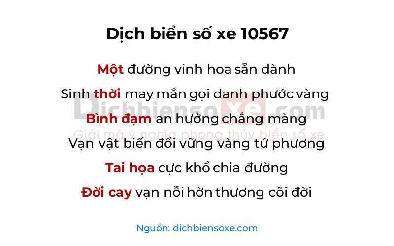 Dịch thơ biển số 10567