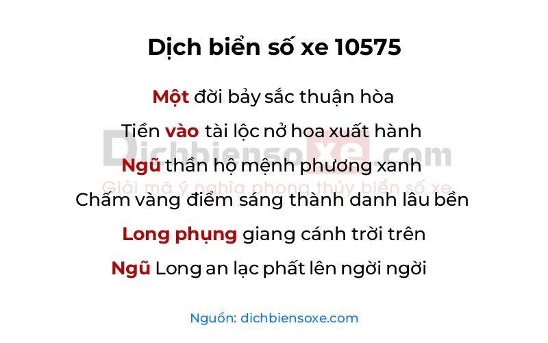 Dịch thơ biển số 10575