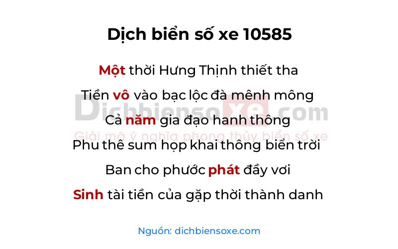 Dịch thơ biển số 10585