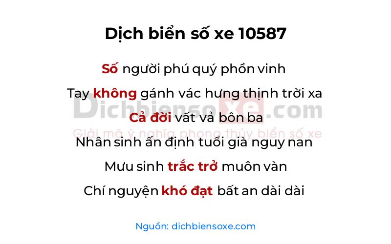 Dịch thơ biển số 10587