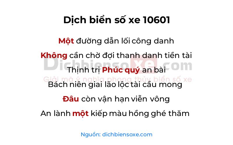 Dịch thơ biển số 10601