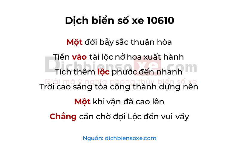 Dịch thơ biển số 10610