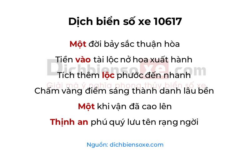 Dịch thơ biển số 10617