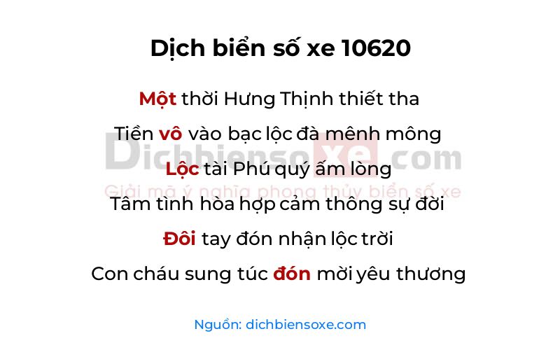 Dịch thơ biển số 10620