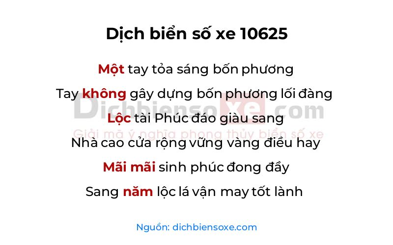 Dịch thơ biển số 10625