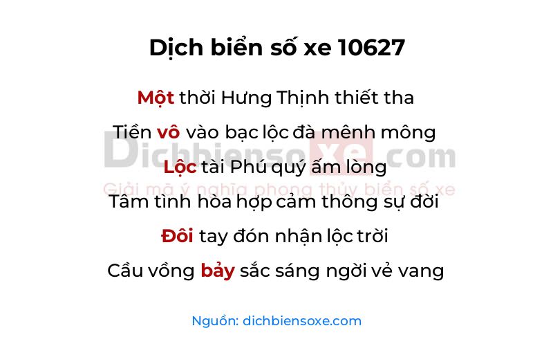 Dịch thơ biển số 10627