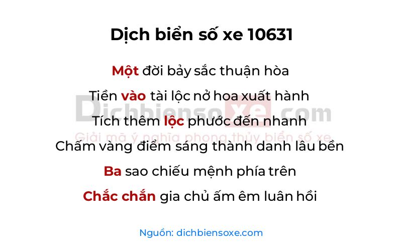 Dịch thơ biển số 10631