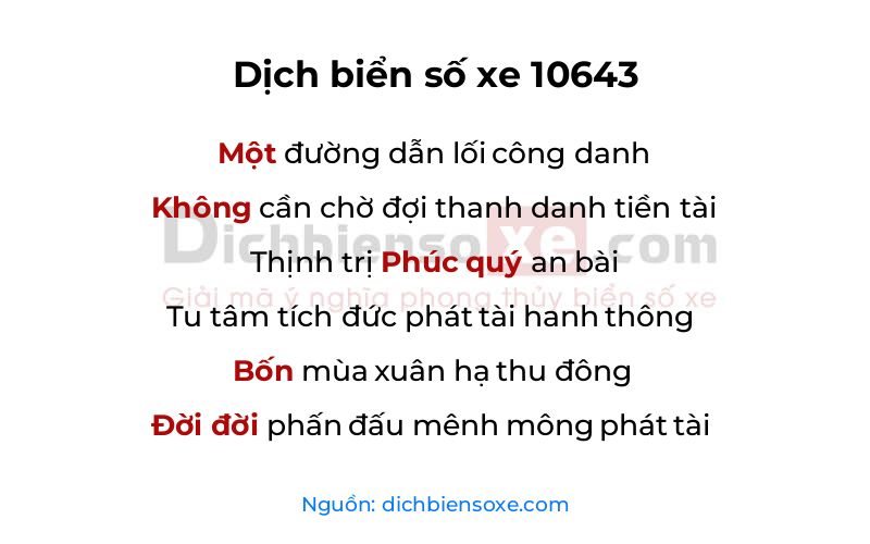 Dịch thơ biển số 10643