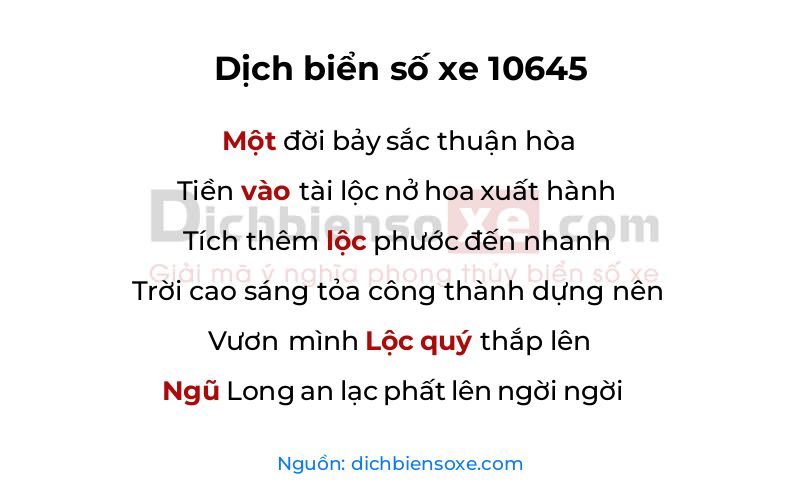 Dịch thơ biển số 10645
