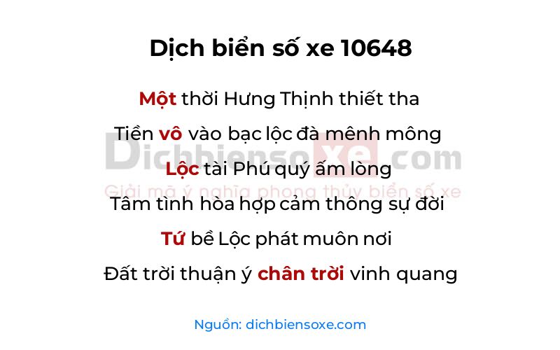 Dịch thơ biển số 10648