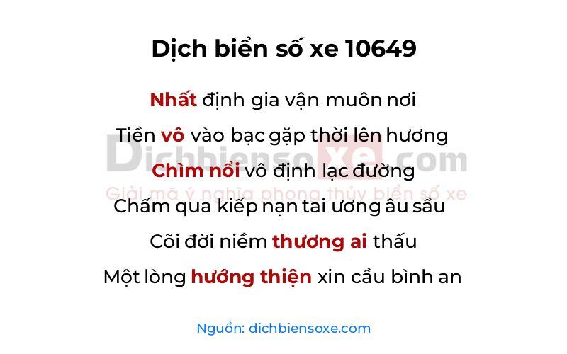 Dịch thơ biển số 10649