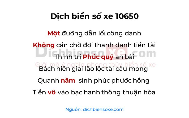Dịch thơ biển số 10650
