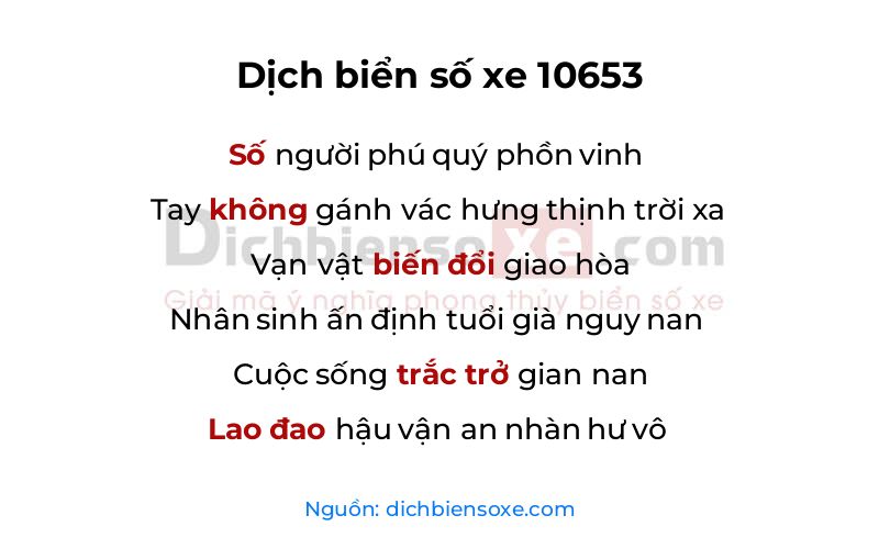 Dịch thơ biển số 10653