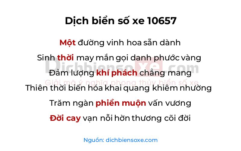 Dịch thơ biển số 10657