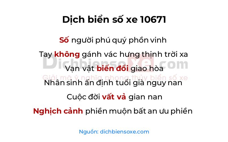 Dịch thơ biển số 10671
