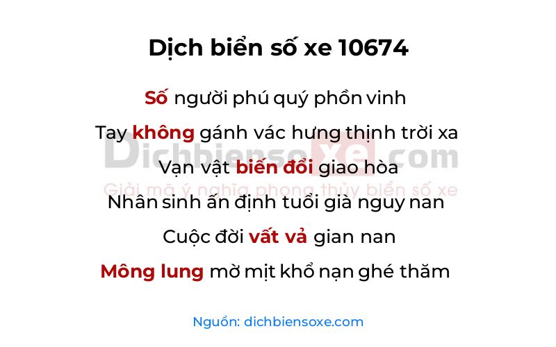 Dịch thơ biển số 10674