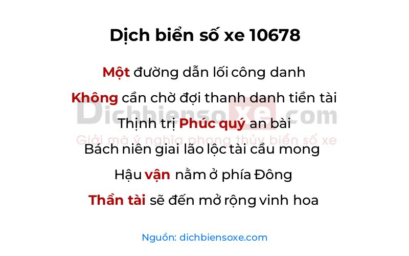 Dịch thơ biển số 10678