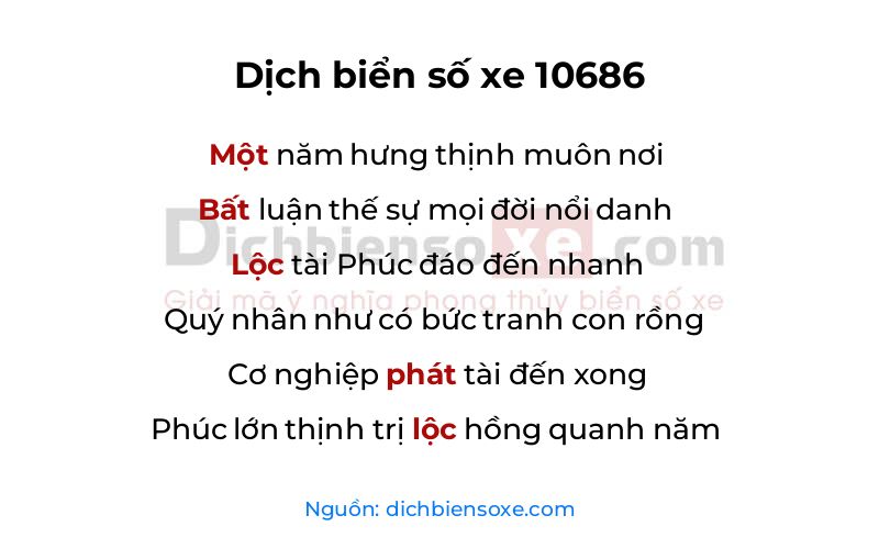 Dịch thơ biển số 10686