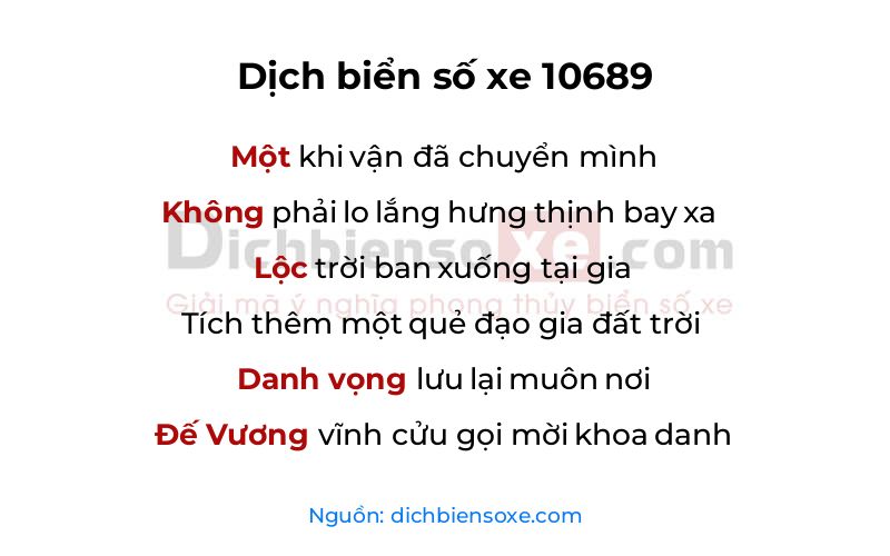 Dịch thơ biển số 10689