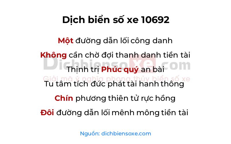 Dịch thơ biển số 10692