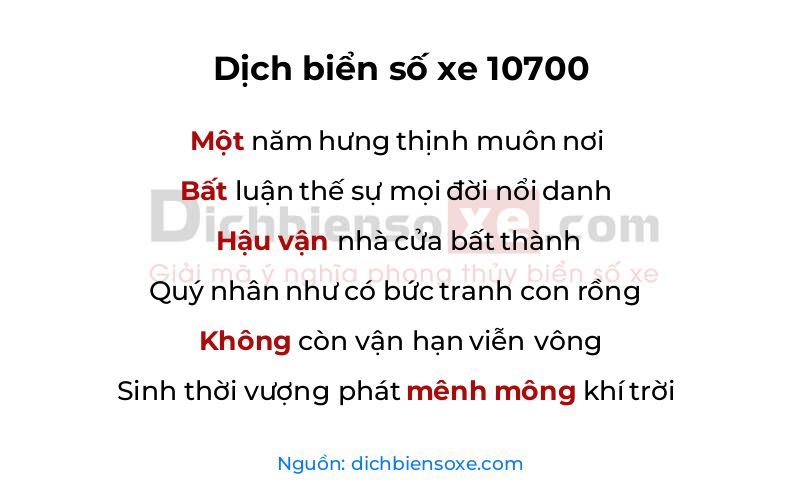 Dịch thơ biển số 10700