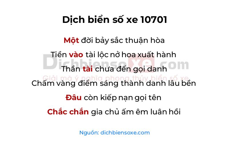 Dịch thơ biển số 10701