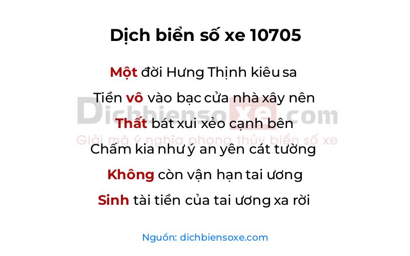 Dịch thơ biển số 10705