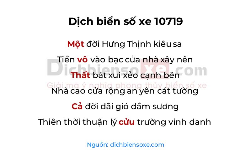 Dịch thơ biển số 10719