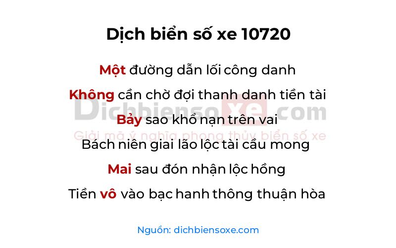 Dịch thơ biển số 10720