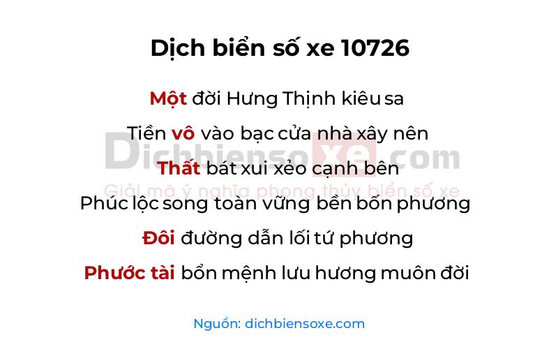 Dịch thơ biển số 10726
