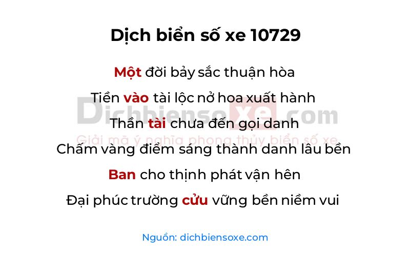 Dịch thơ biển số 10729
