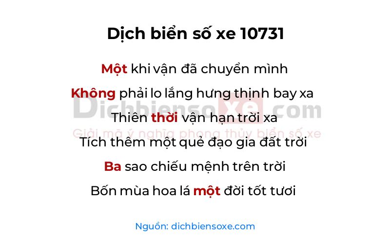 Dịch thơ biển số 10731