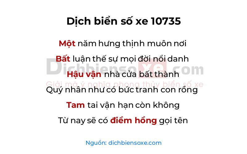 Dịch thơ biển số 10735