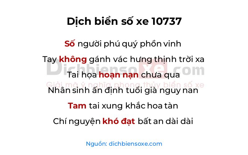 Dịch thơ biển số 10737