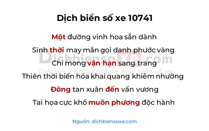 Dịch thơ biển số 10741