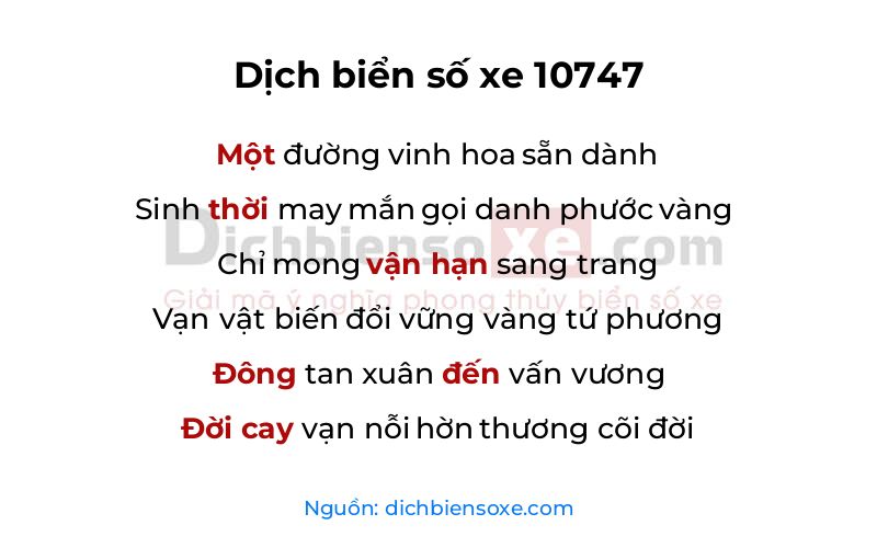 Dịch thơ biển số 10747