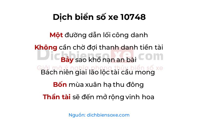 Dịch thơ biển số 10748