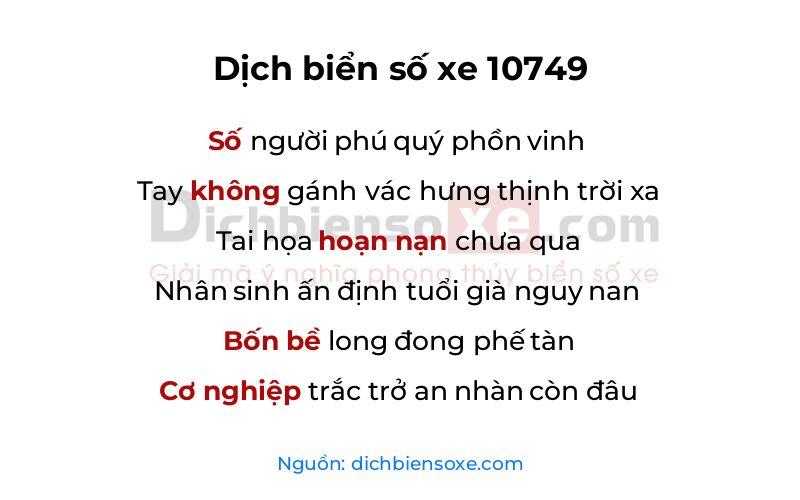 Dịch thơ biển số 10749