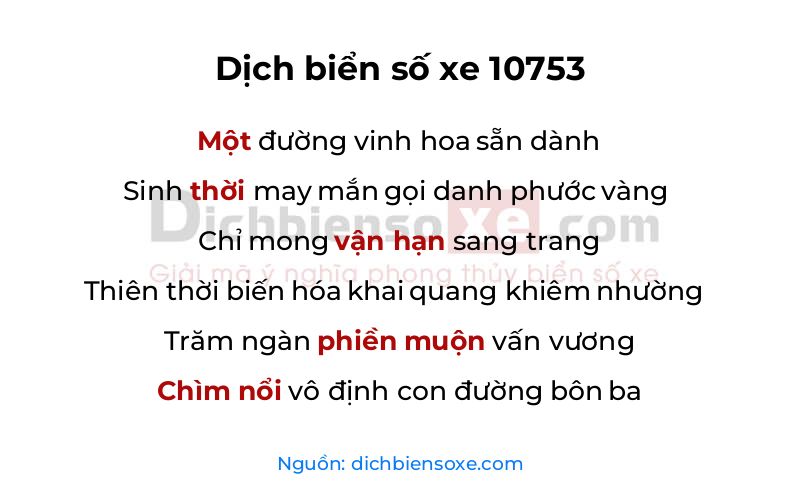 Dịch thơ biển số 10753