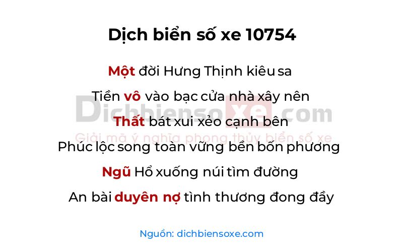 Dịch thơ biển số 10754