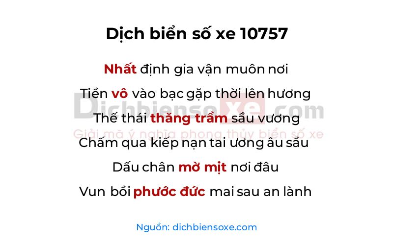 Dịch thơ biển số 10757