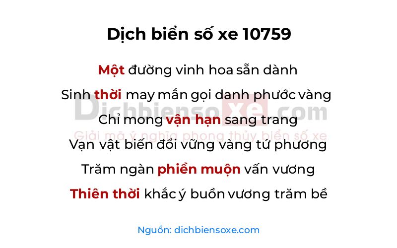 Dịch thơ biển số 10759