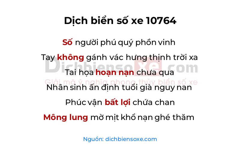 Dịch thơ biển số 10764