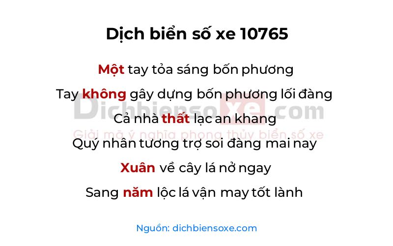 Dịch thơ biển số 10765