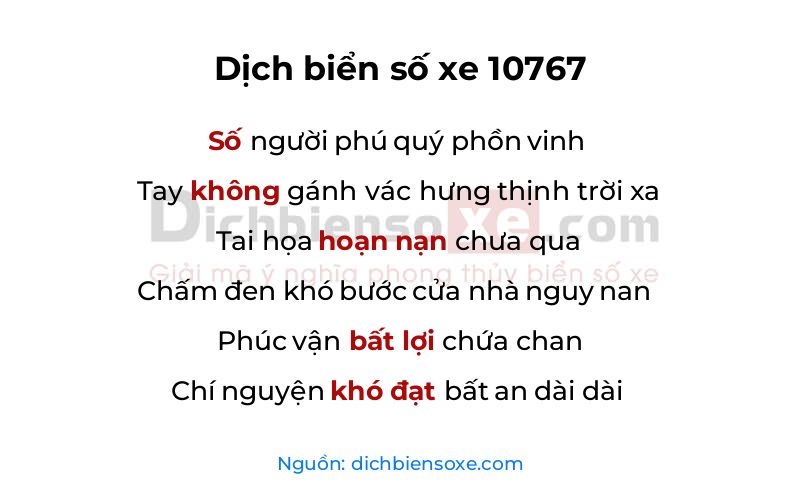 Dịch thơ biển số 10767