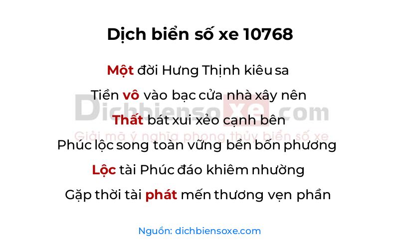 Dịch thơ biển số 10768
