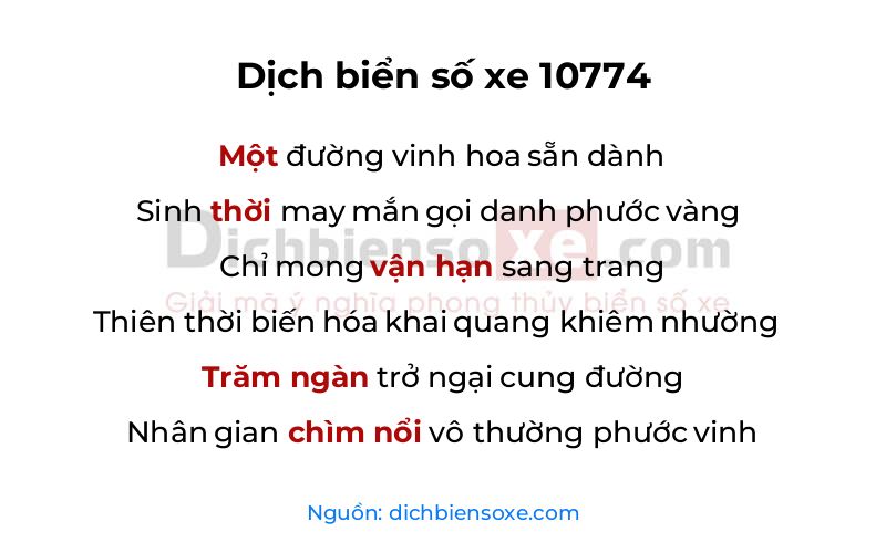 Dịch thơ biển số 10774